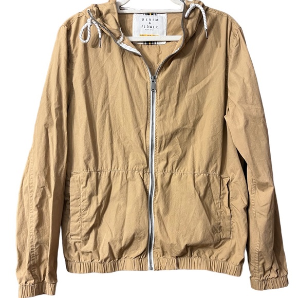 Denim & Flower Ricky Singh Jacket Mens Medium Full Zip Tan Khaki Lightweight - Picture 1 of 4